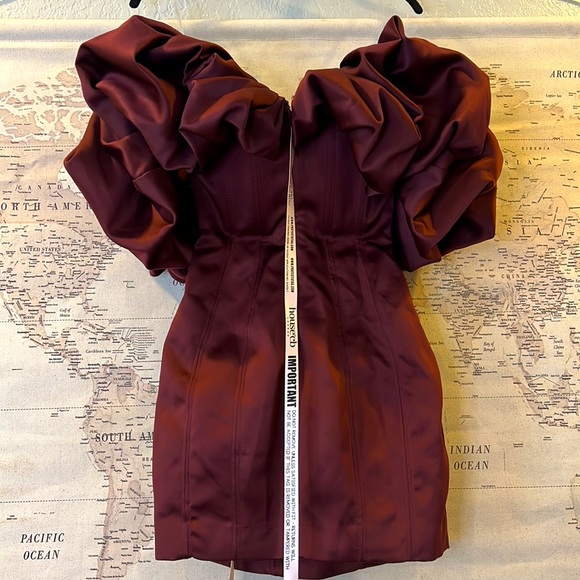 HOUSE OF CB 'Selena' Raisin Satin Ruffle Strapless Dress NWOT - Picture 9 of 15